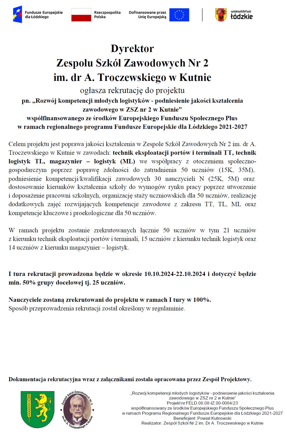 Read more about the article Rekrutacja do projektu pn. „Rozwój kompetencji młodych logistyków…”