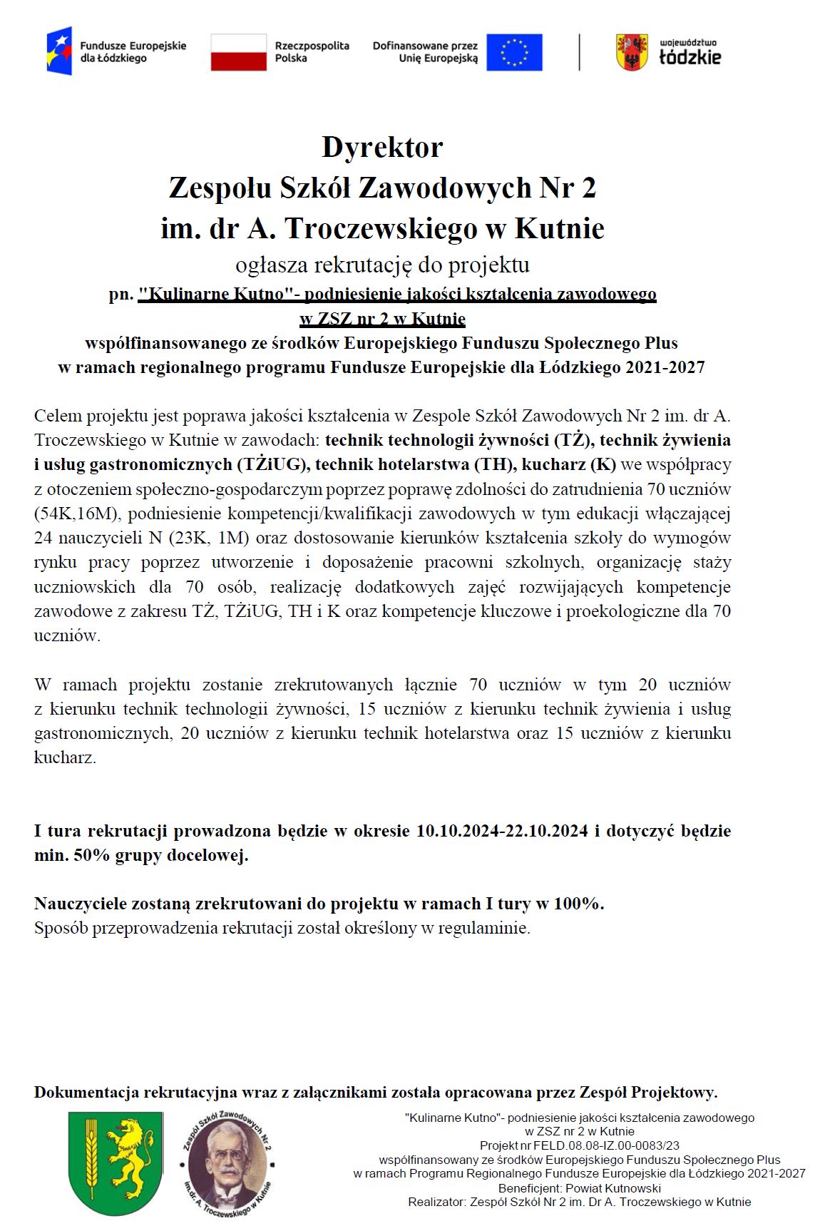 Read more about the article Rekrutacja do projektu pn. „Kulinarne Kutno…”